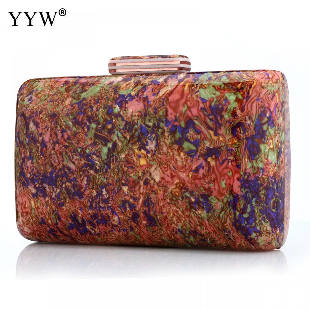 YYW Akryl Kvinnor Vintage Färgglad Marmor Prom Evening Clutch Bag Party Handväska Kvinna Casual Box Clutches Handväska_voghion.com