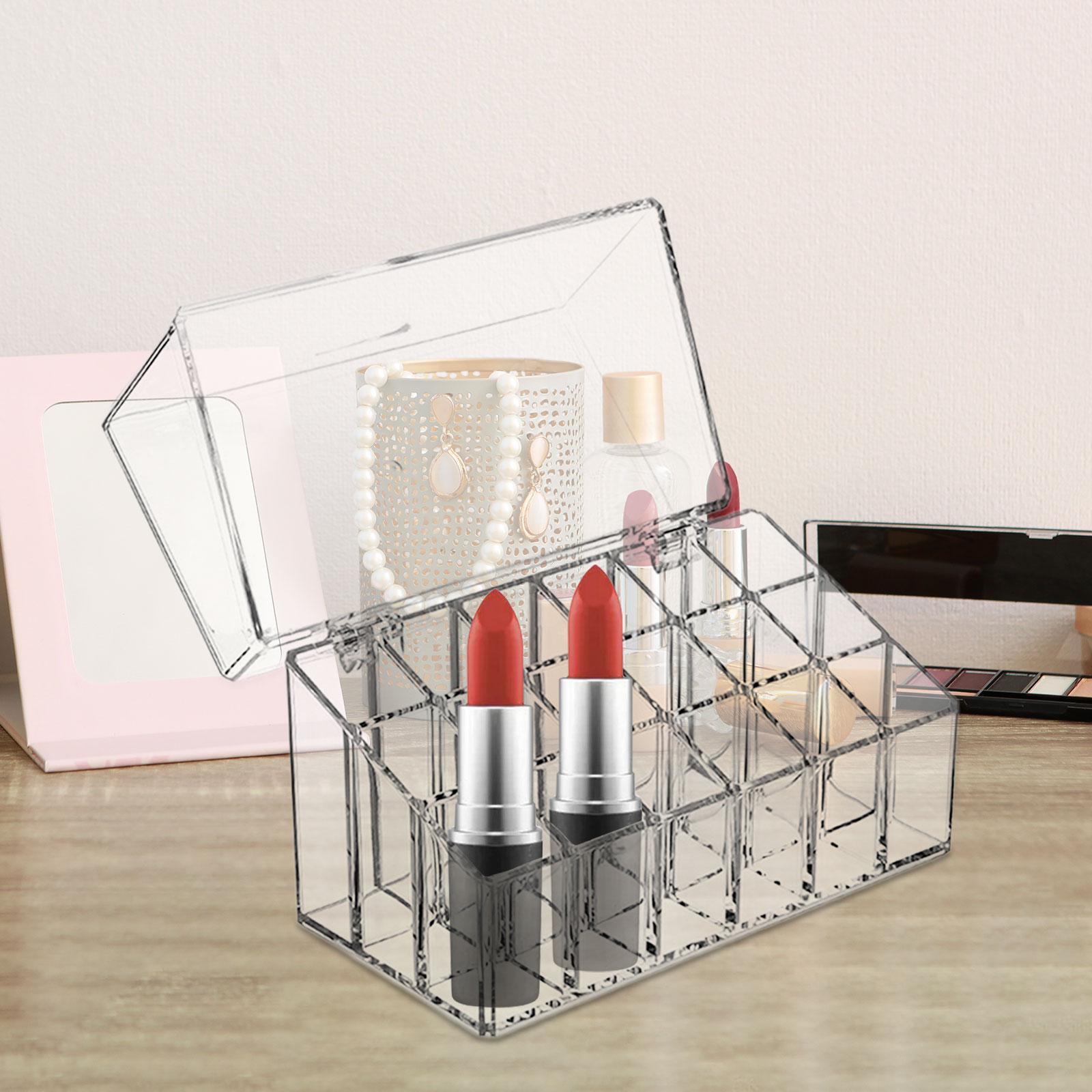 Lipstick Holder 18 Space Clear for Lipstick Storage Display Case Cosmetic Box Lip Gloss with Flip over Lid Make up Organizer