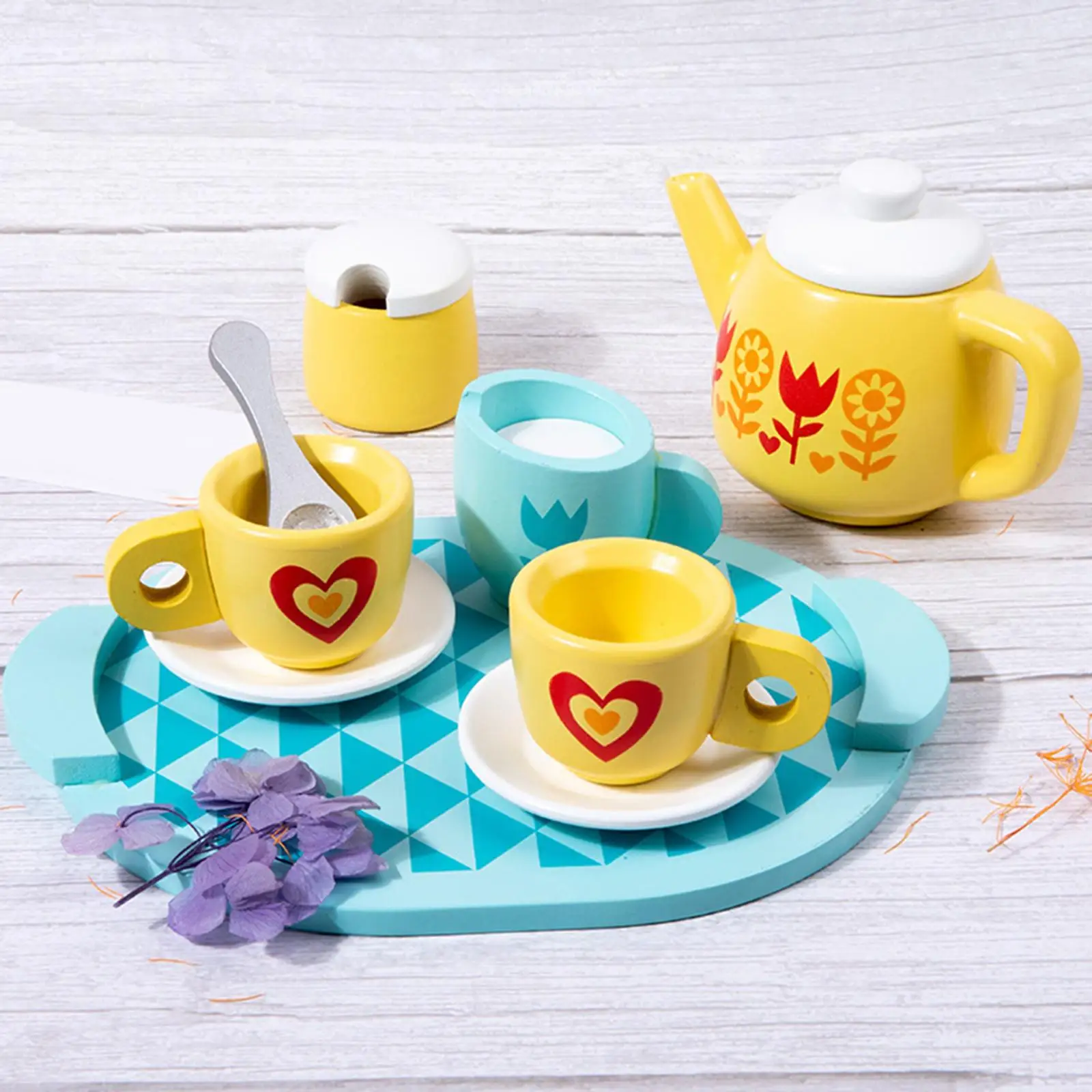8x Montessori Toy Kitchen Playset Kitchen Tableware Set Wooden Tea Set for Birthday Party Gift Kids Tea Party Tea Set Toddlers