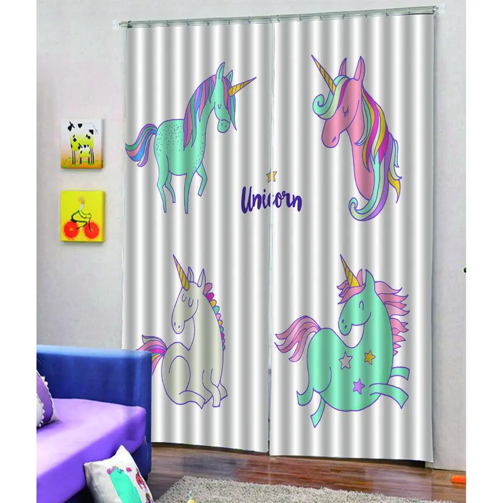 Cute Unicorn Blackout Curtain Drapes 3 Size for Optional,Resistant Waterproof Polyester