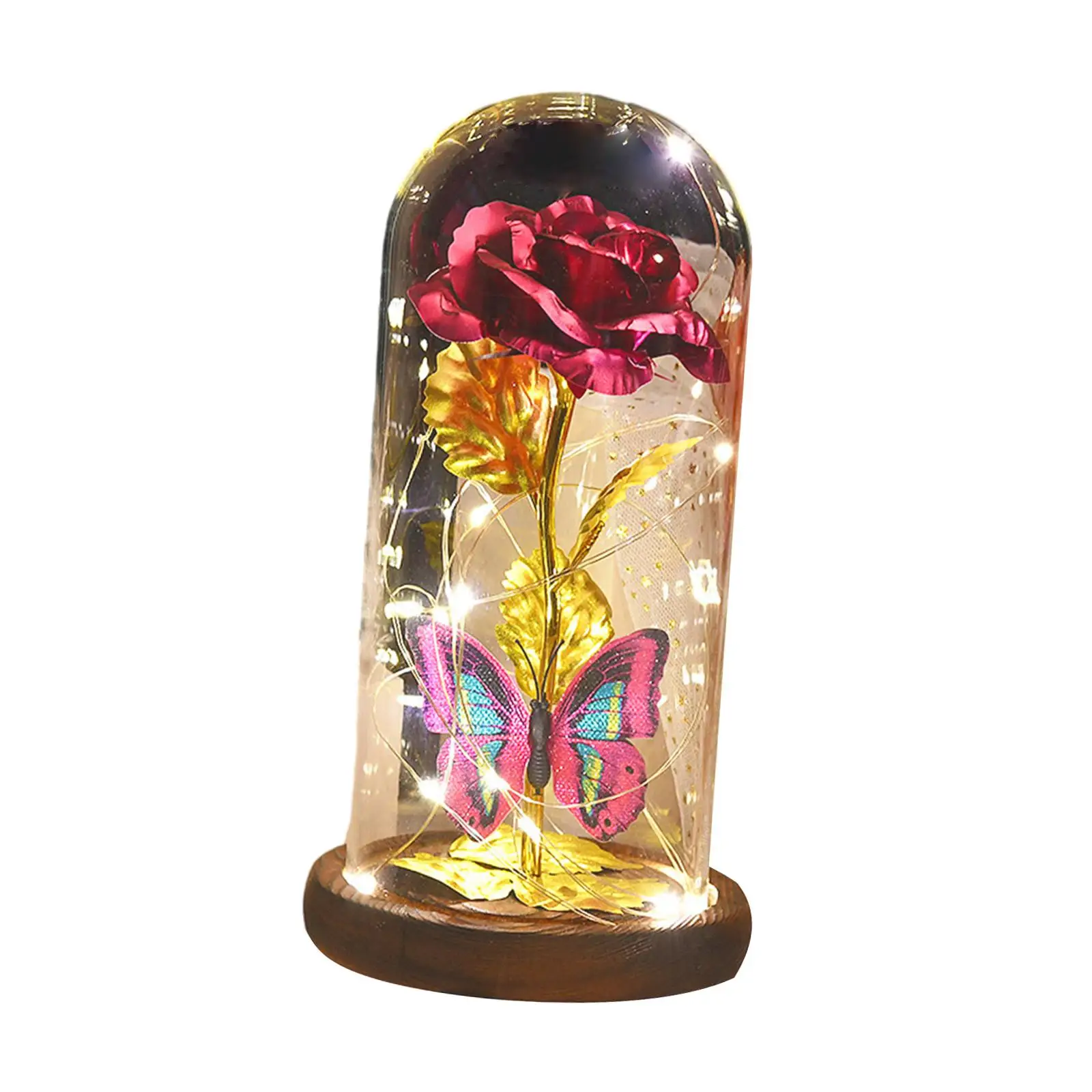 Glass Rose Flower Gift ,LED Rose Butterfly Lamp Light up Rose in Glass Cover,