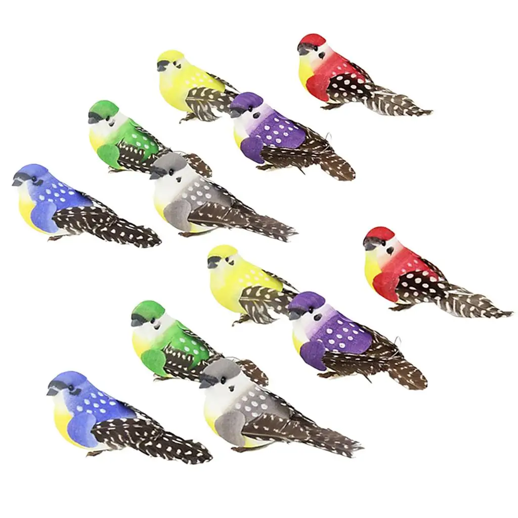 12 Pieces Simulate feather type bird Artificial Animal Figurine Garden Decor