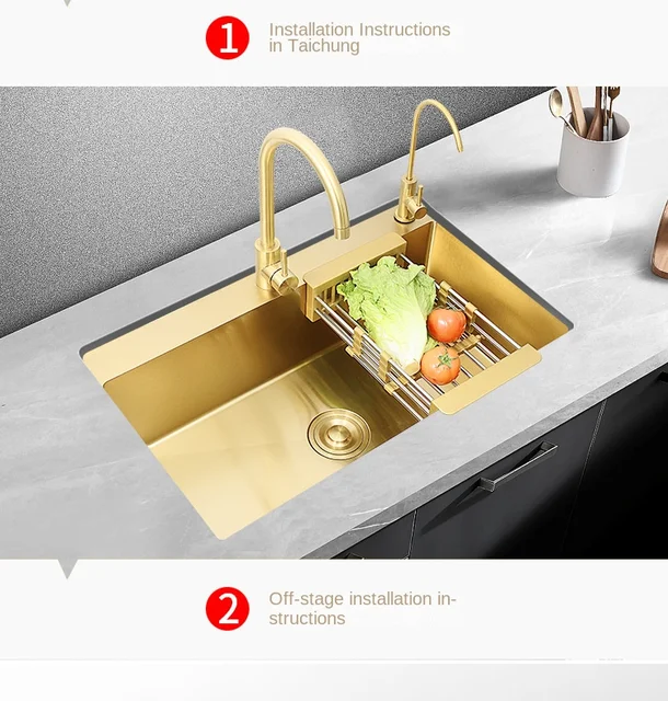 Nano Gold Stainless Steel Single Bowl Kitchen Sinks Kitchen Sink Divider  Multifunctional Table Board Sink Basin Drainer Basket - AliExpress