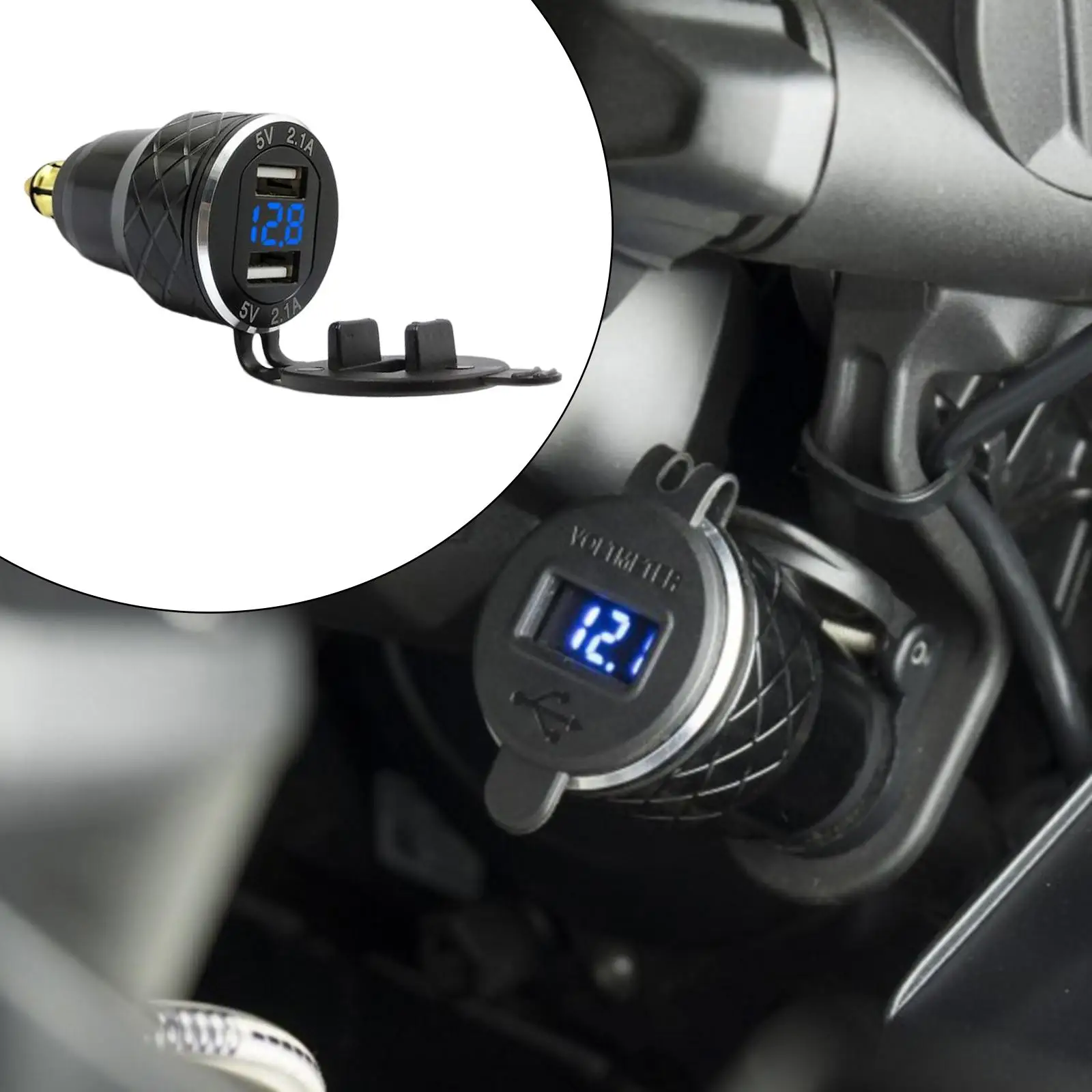 Motorcycle Dual USB LED Display Quick Charge Phone USB Outlet 12V-24V Output:5V Plug:EU Charger Socket Fits for Universal Mini