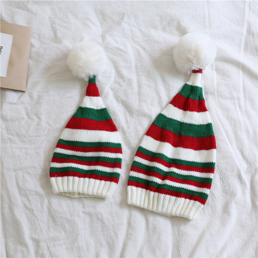 Pudcoco Weihnachten Strick mütze Winter warm gestreifte Mütze Mütze kaltes Wetter Pom Mütze für Kinder und Erwachsene – Detail 3