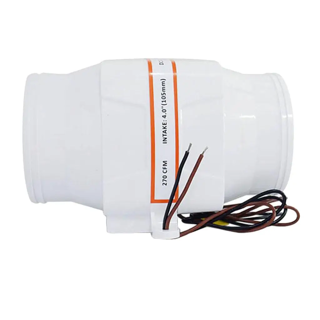 4 inch 270 CFM Silent Inline Blower, 12V   Fan  Circulation in Ducting, Vents,  Tents (White)