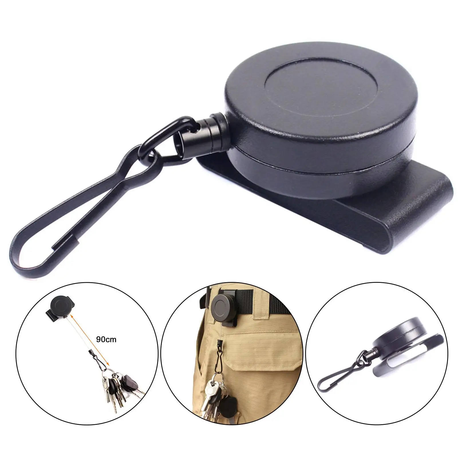 Retractable Keychain Metal Steel Wire Cord Key Holder with Belt Clip Name Card Keychain Badge Holder Reel