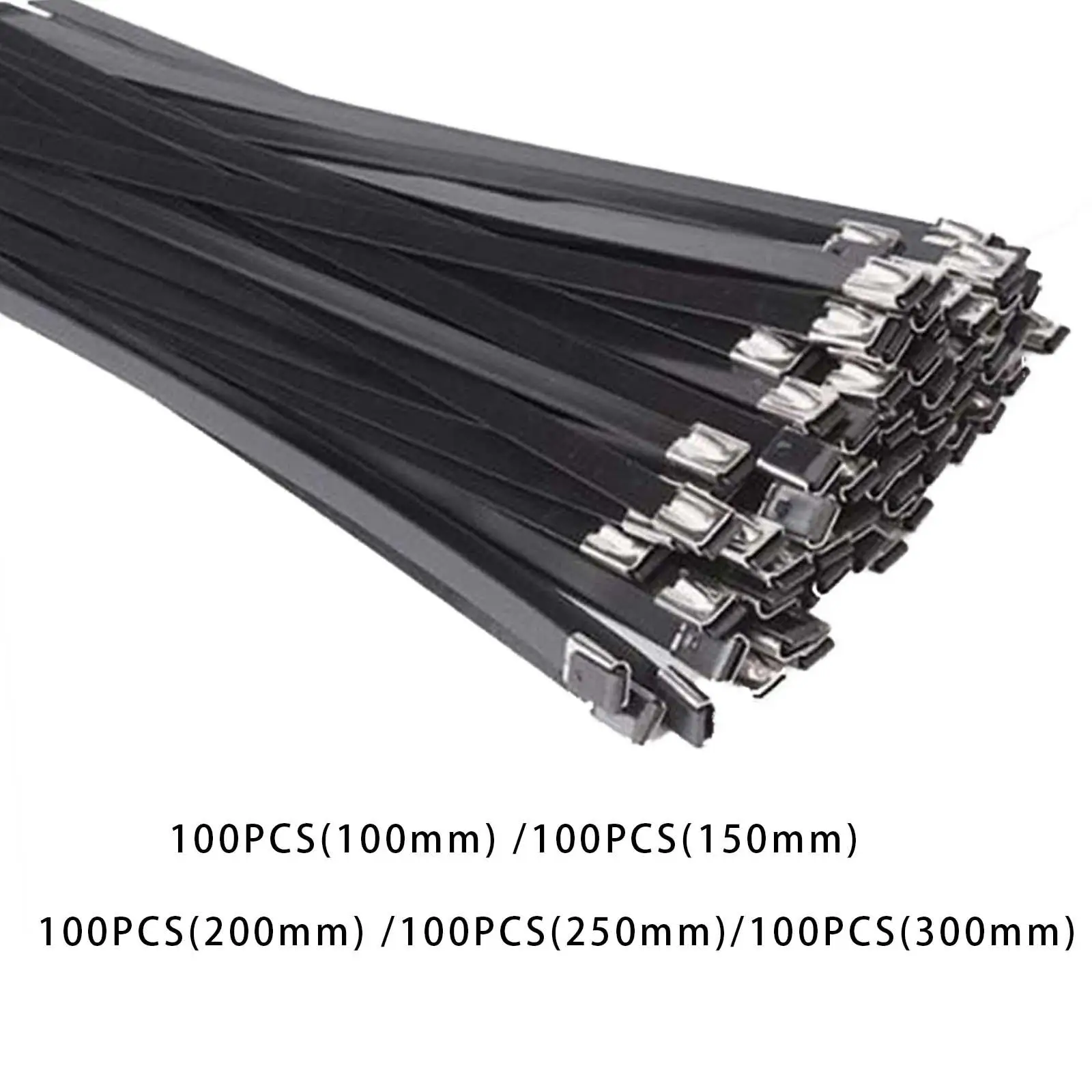 100Pcs 304 Stainless Steel Cable Ties Wrap Coated Practical Sturdy Accessory 4.6mm Width Black Color Versatile for Wire Harness