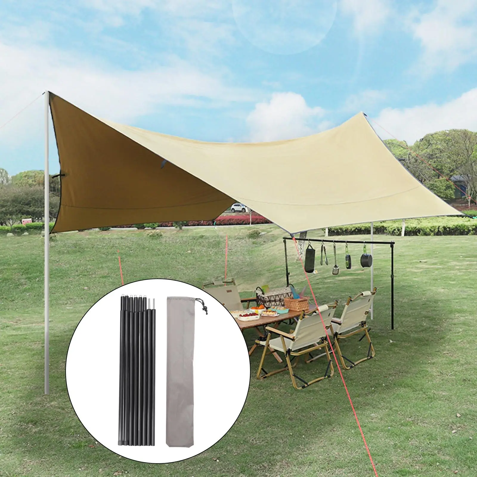 8x Tent Rods Awning Support Pole with Storage Bag Adjustable
