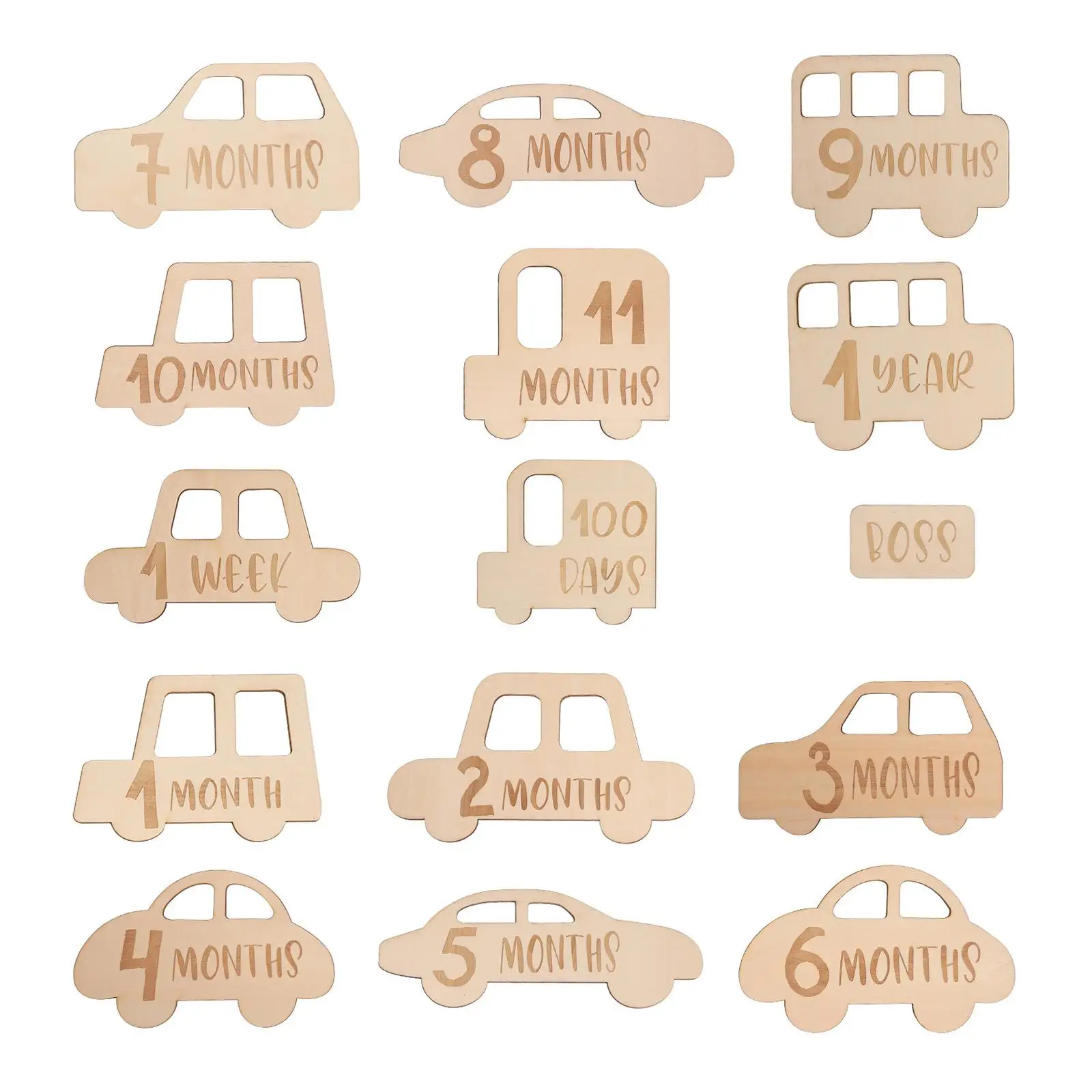 15x Baby Monthly Milestone wood cards Baby Milestone Discs for Photo Props Shower Gifts