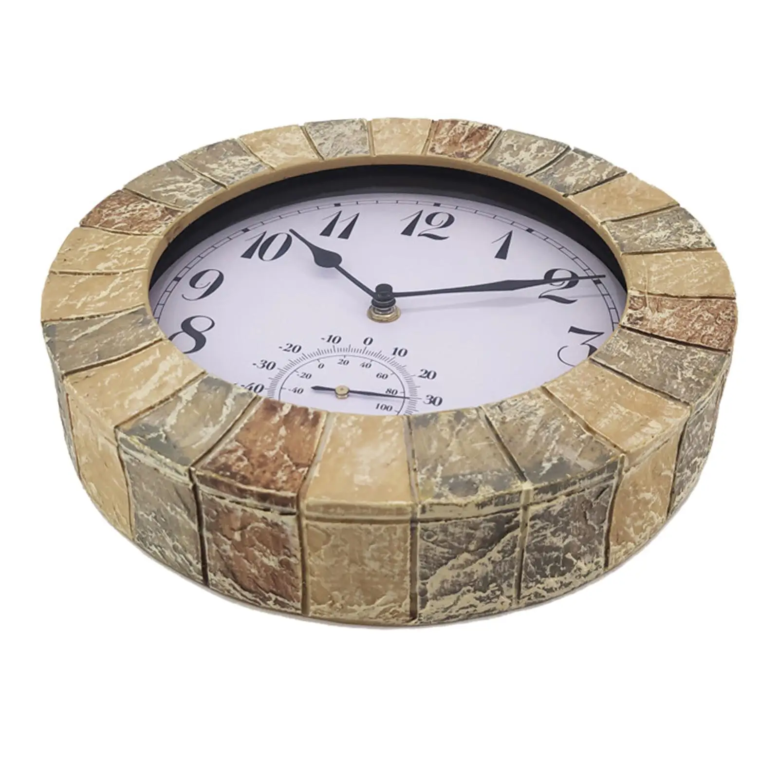 Outdoor Hanging Clock Waterproof with Temperature Silent Resin Crafts 10inch Clocks for Living Room Kitchen Office