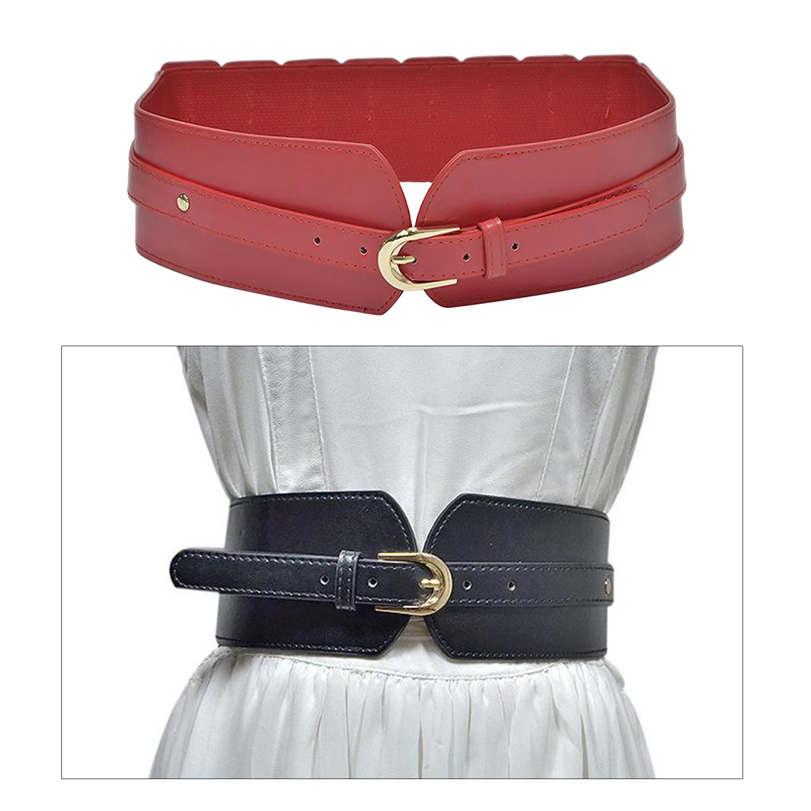 Women PU Leather Wide Waist Belt Obi Style Corset Waistband
