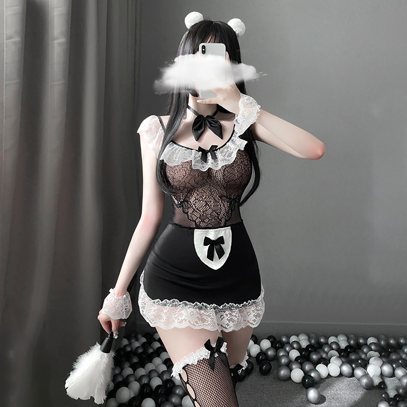 Women Cosplay Amid Outfits Lace Floral Deep V Passion Underwear Sweet Heart Bow Knot uniform Sexy Mesh See Through Maid Lingerie 5 S4cc3caba5f9f40309519c09be33ad00cp