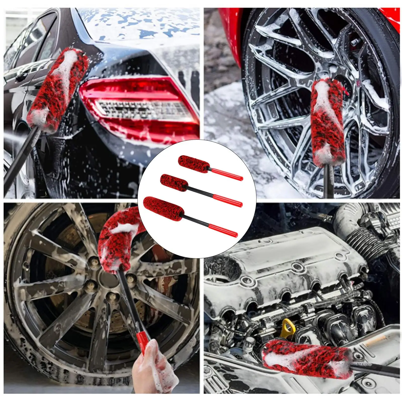 3 Pieces Car Wheel Brush Reusable Portable Professional Tire Detailing Brush for Spokes