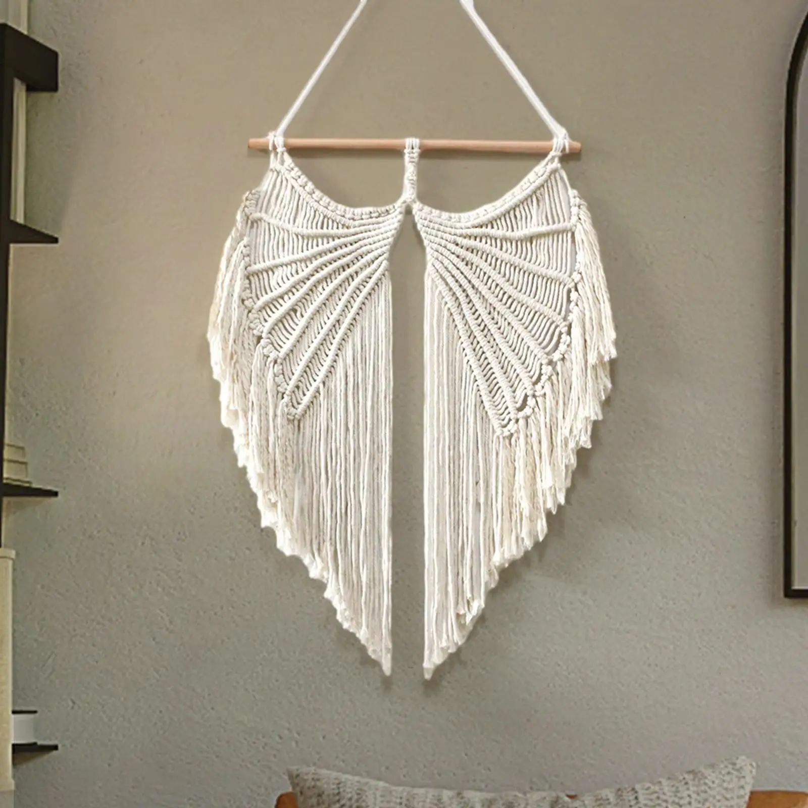 Macrame Wall Hanging Ornaments with Long Tassels Handmade Angel Wing Tapestry for Wedding Dorm Living Room Apartment Party