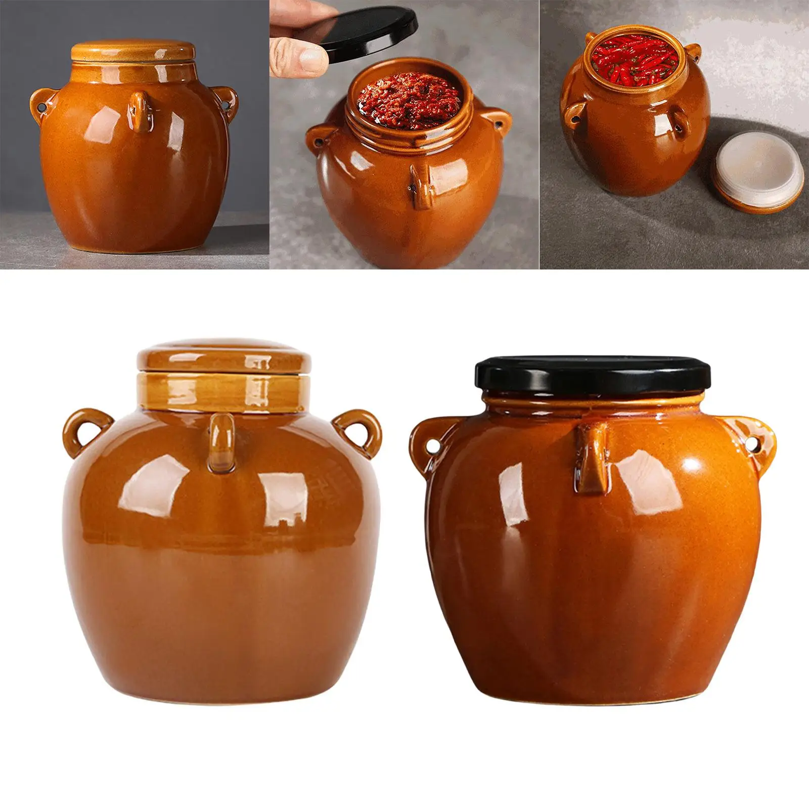 Ceramic Storage Jar with Lid with Handles Collection Decoration Traditional