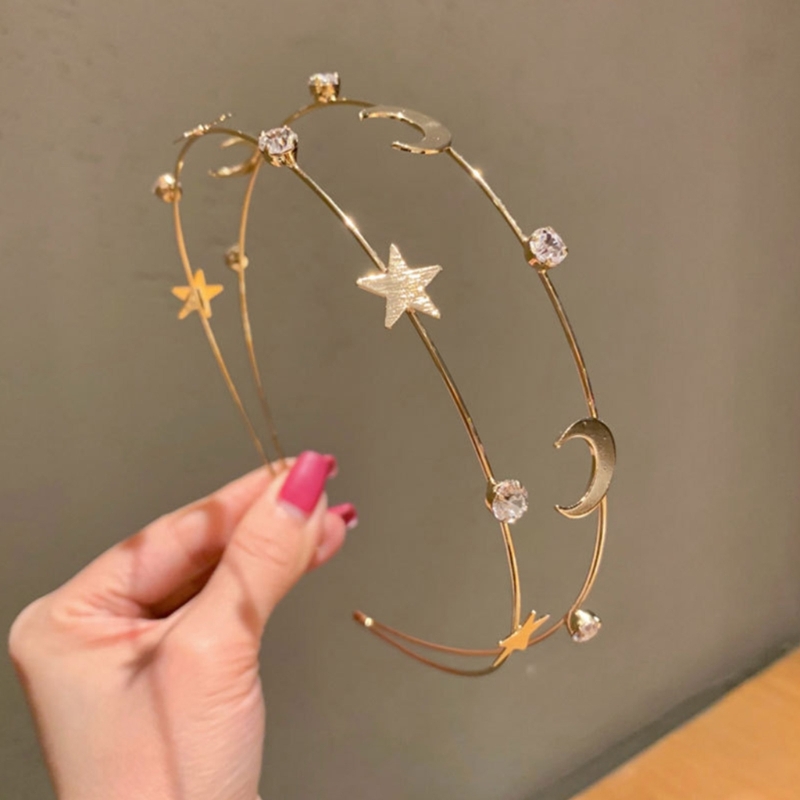 M2EA Haarband mit Mond Sterne Decor Dünne Seite Shinning Multi Layered Stirnband für Mädchen Hochzeit Party – Detail 4