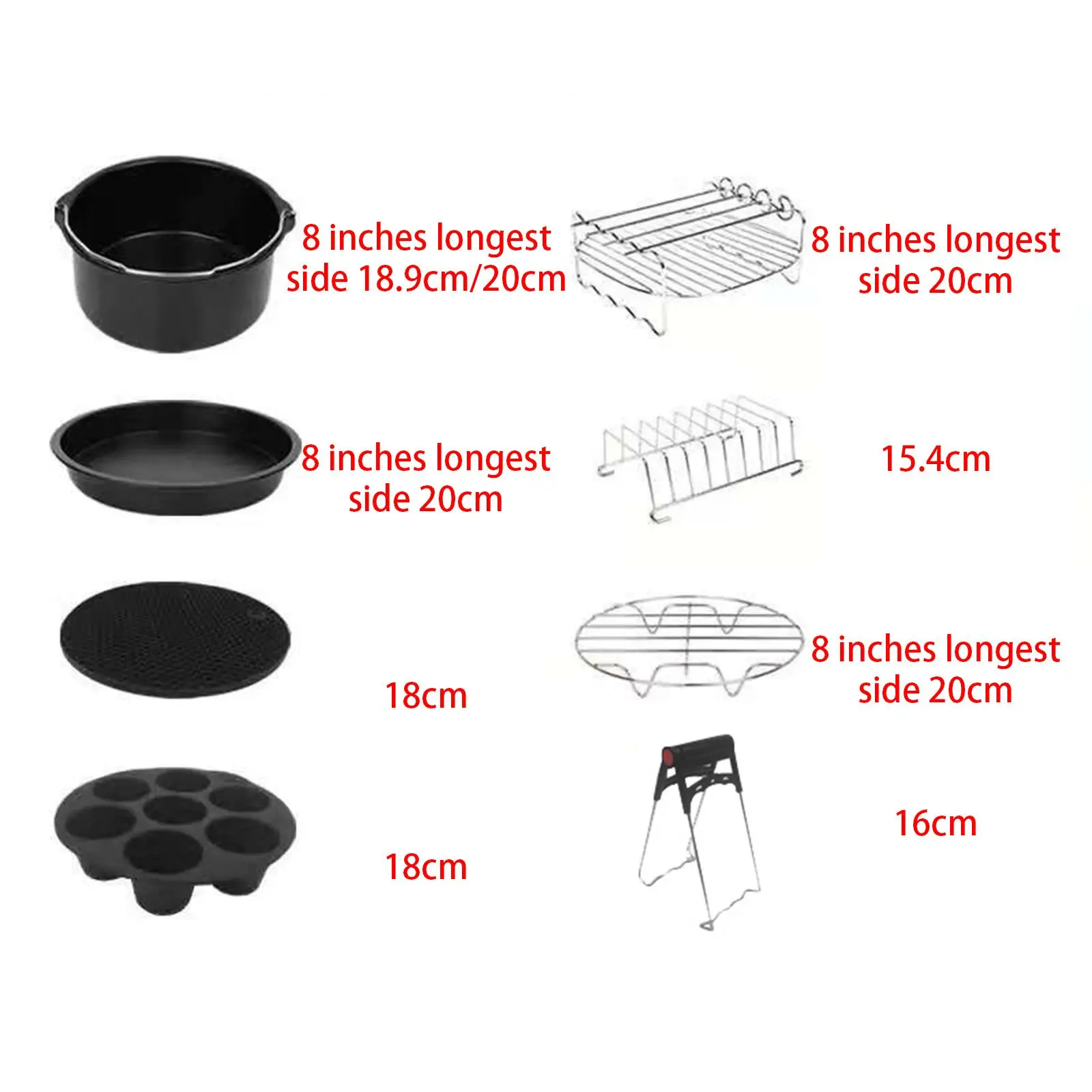 12Pcs Deep Fryer Accessories Pizza Pan Toast Rack Cake Cup Silicone Brush