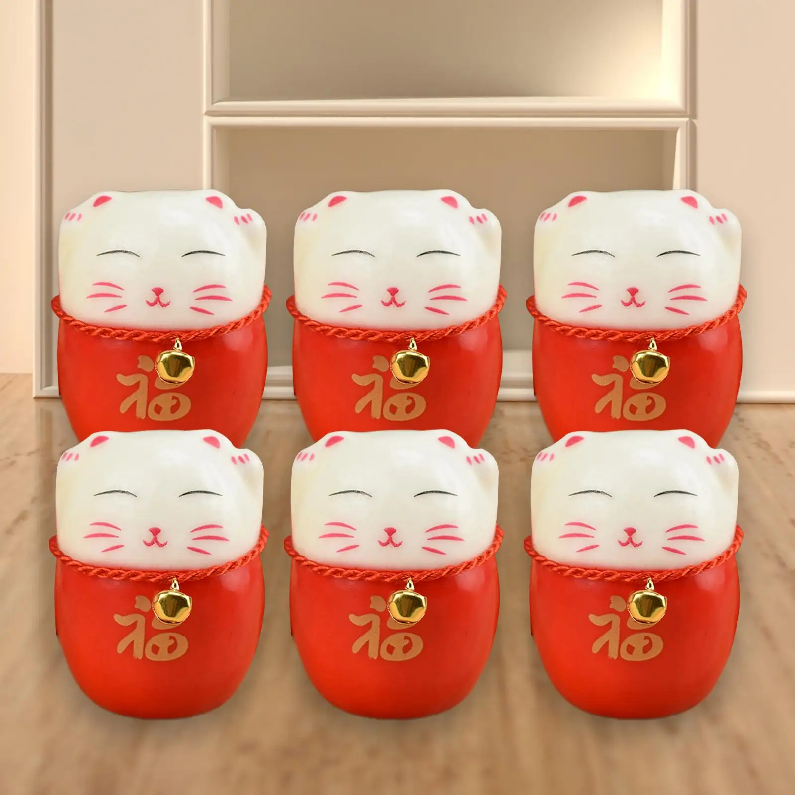 6Pcs Lucky Cat Figurine Sculpture Statue Collectible for Home Tabletop Living Room Decoration