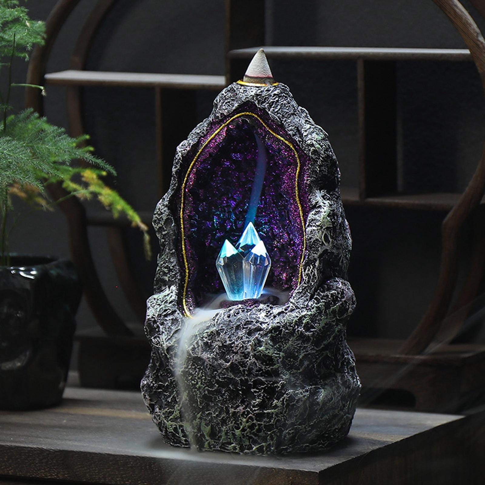 Backflow Incense Burner Incense Cones Holder LED Lights Fountain for Desktop