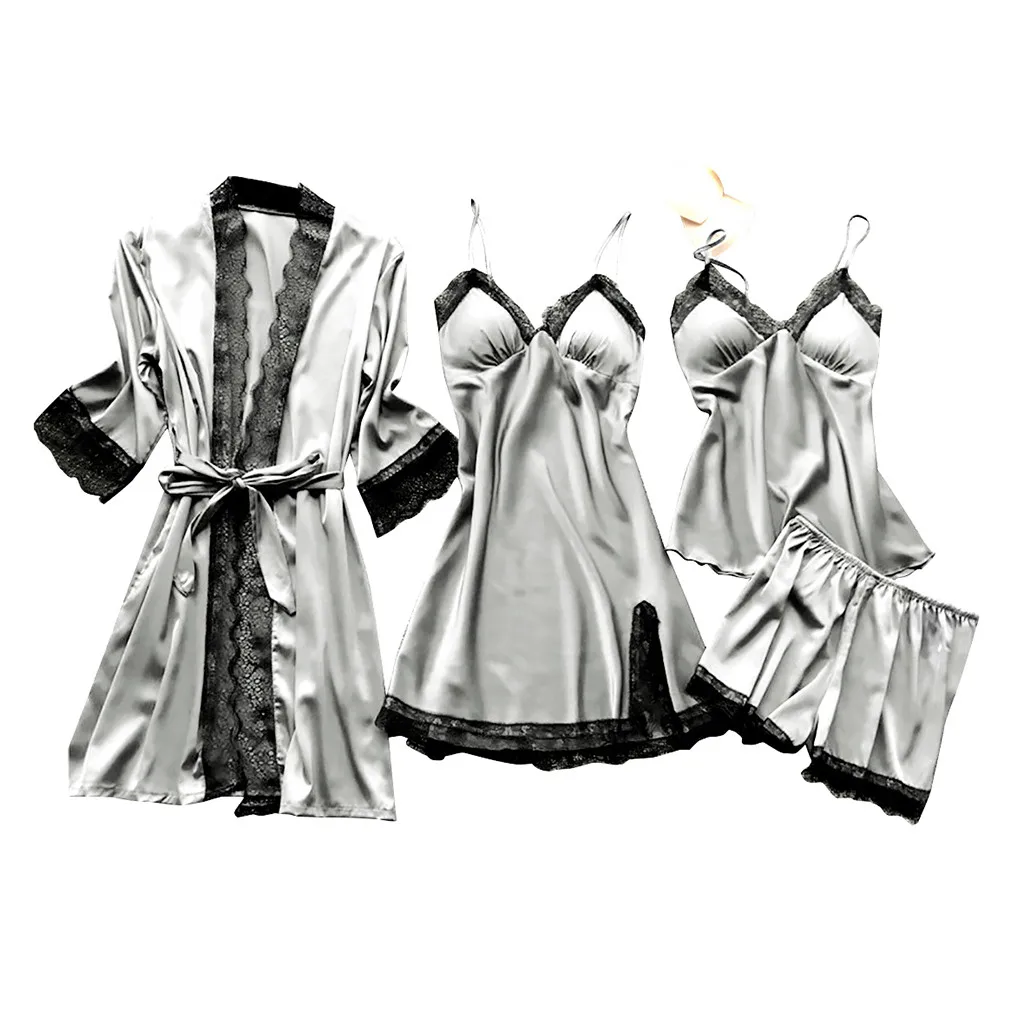 Silk Lace Nightdress Robe Set for Women