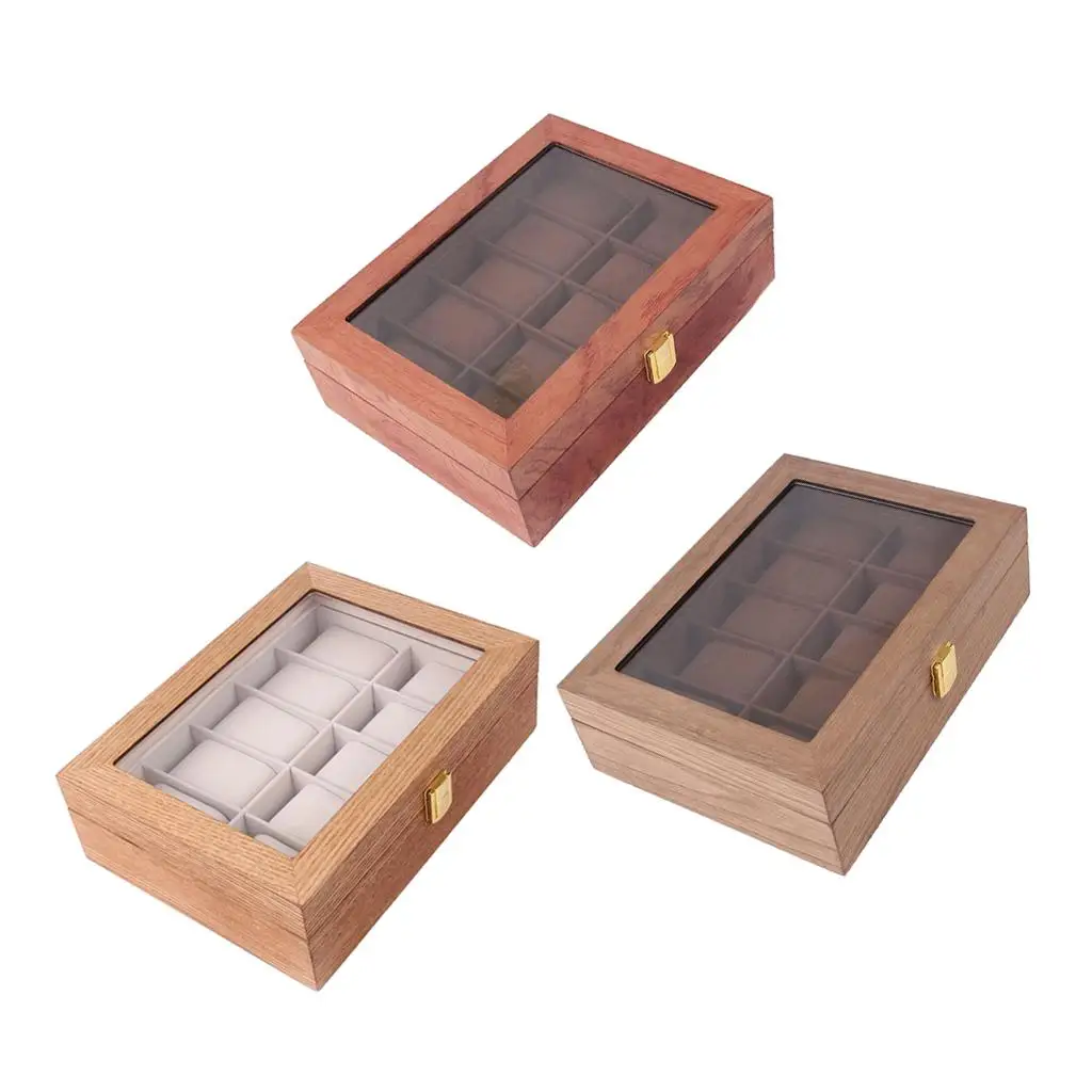 10 Slots Box Wood Watches Display Case, Jewelry Storage Organizer with Removable Soft Pillows, Watch Collection Box