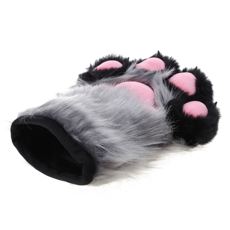 Wolf Dog Foxes Paw Claw Gloves Costume Accessories Cosplays Animal Furry Plush Full Finger Mittens Fursuit for Adults