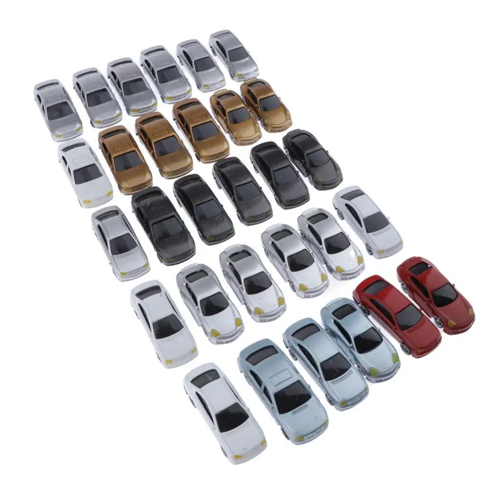 30 Pieces Different Miniature Cars for Diorama Crafts, 1:75 HO OO Scale