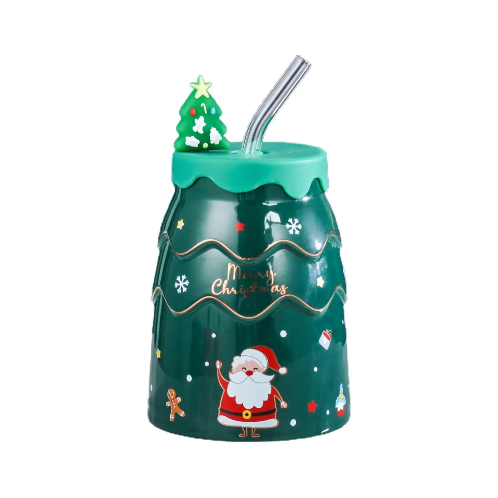 400ml Christmas Mug with Suction Tube Decorative Coffee Milk Tea Cups for Christmas Hot beverage