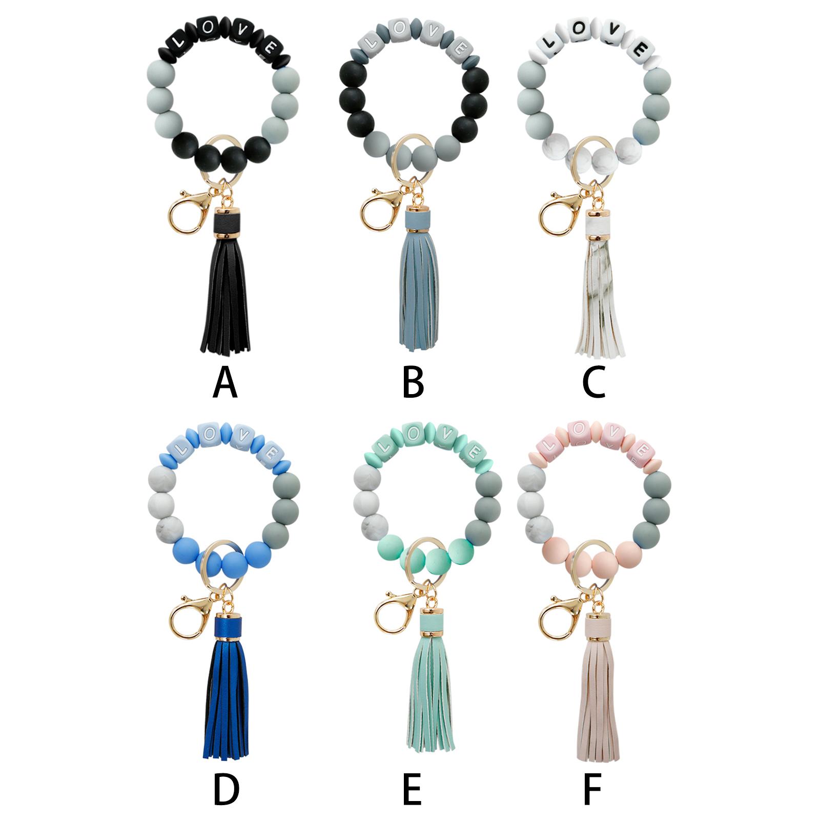 Women Wristlet Keychain Bracelet Keyring PU Leather Big Circle Tassel Car