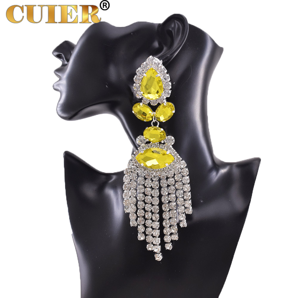 Strass SS28 Dazzling17CM Lange Quaste Clip auf Ohrring für Frauen Schmuck Kristall AB Große Größe Zubehör für Drag Queen – Detail 4