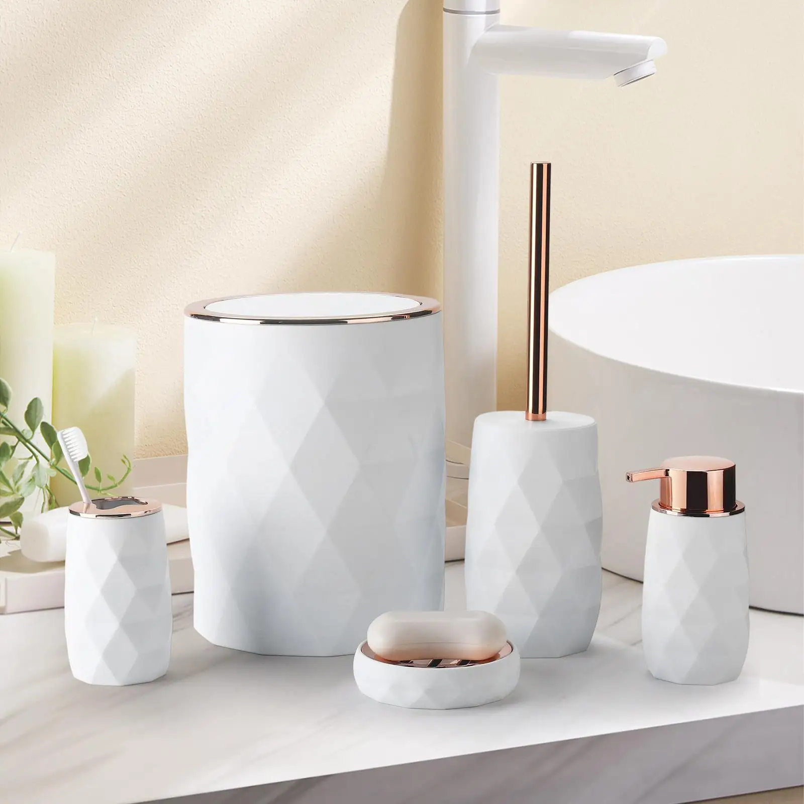5 Pieces Bath Accessory Vanity Organiser Kit Modern Gargle Cups Restroom