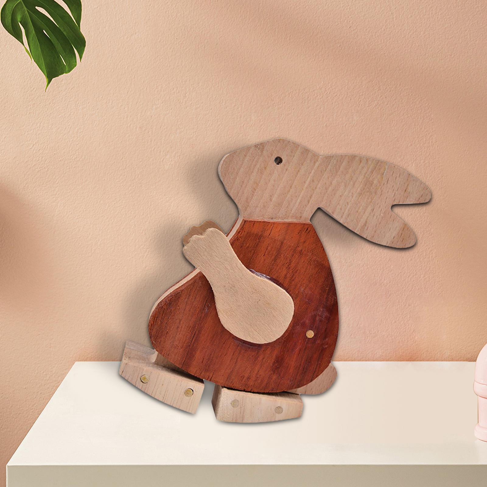 Easter Wooden Bunny Toy Rabbit Sculpture Collectibles for Home Desktop Decor