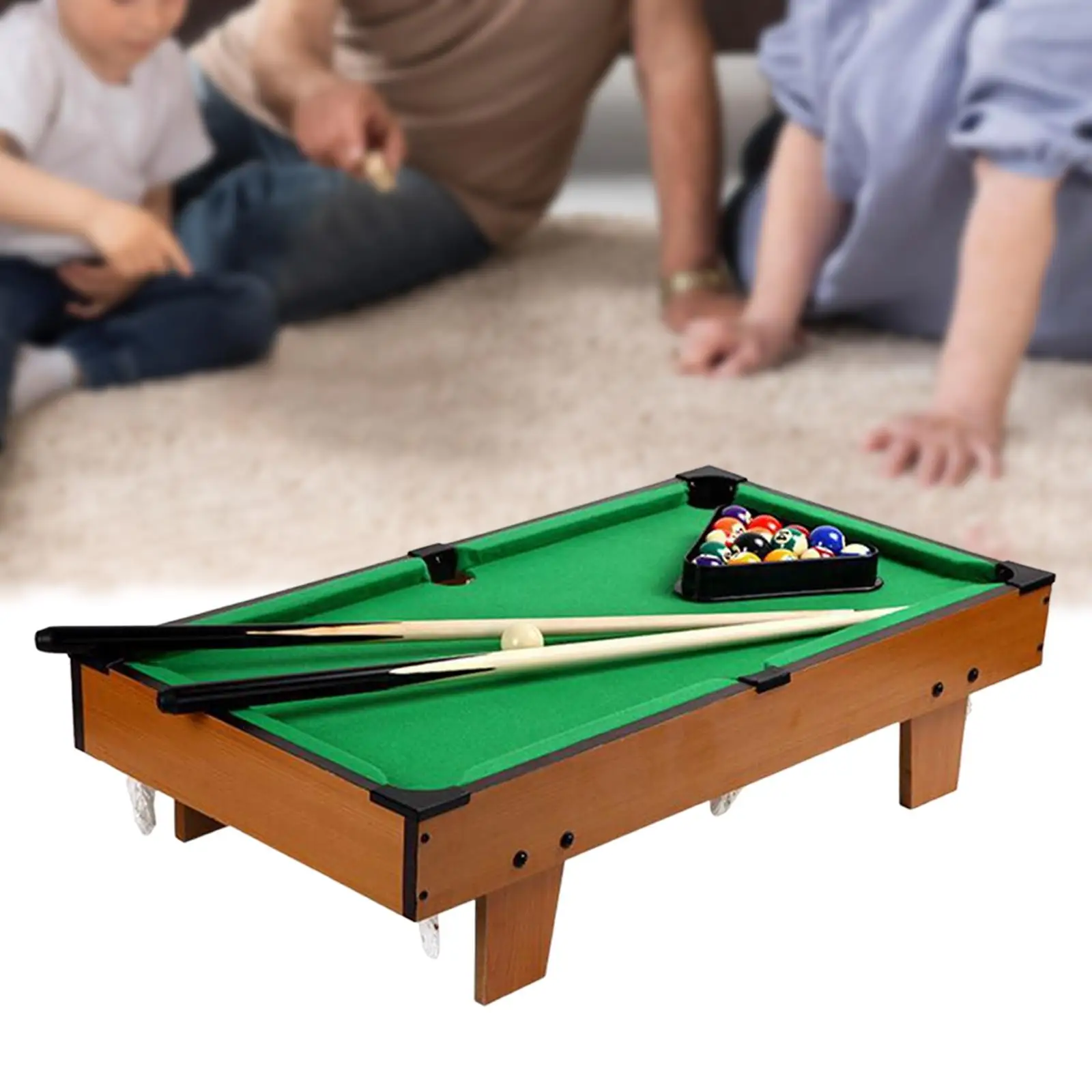 Portable Pool Table Set Wood Indoor Game Toy Billiard Cues Leisure Mini Tabletop
