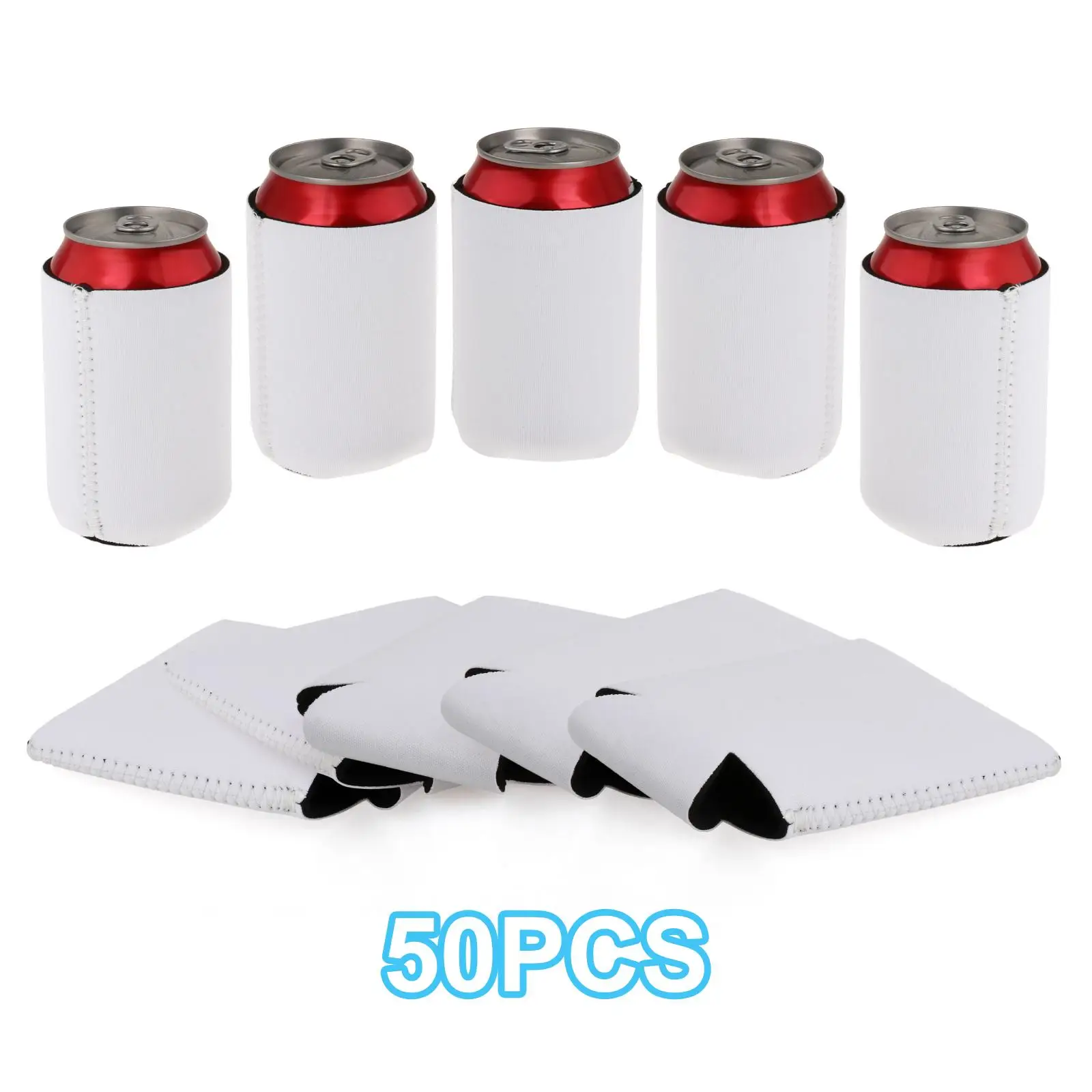 50Pcs Can Coolers Blank Can Coolers Sleeves Water Bottle Sleeves Collapsible Cover for Soda, Beer, Water Bottles HTV Projects