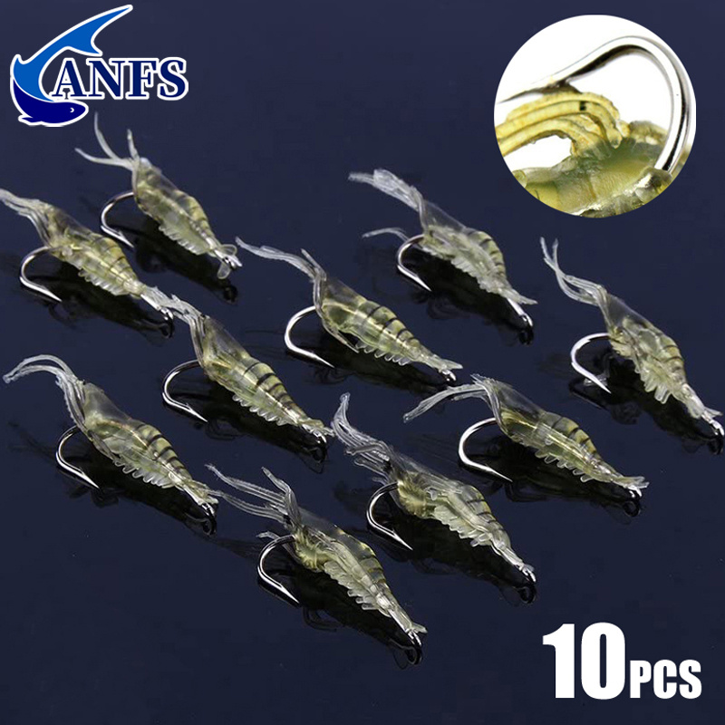 10pcs Soft Shrimp Shaped Fishing Lure With Hook, Bait Kit For Outdoor, Fishing Accessories