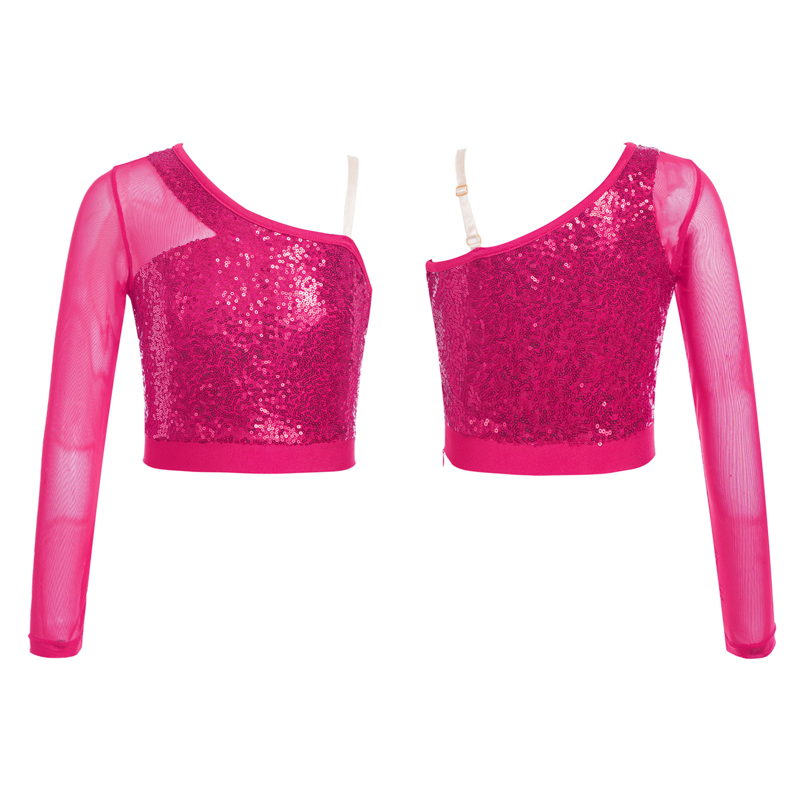 Kinder Mädchen Jazz Dance Tops eine Schulter glänzende Pailletten Crop Top für Ballett gymnastik Skating Stage Performance Dance Wear – Detail 3