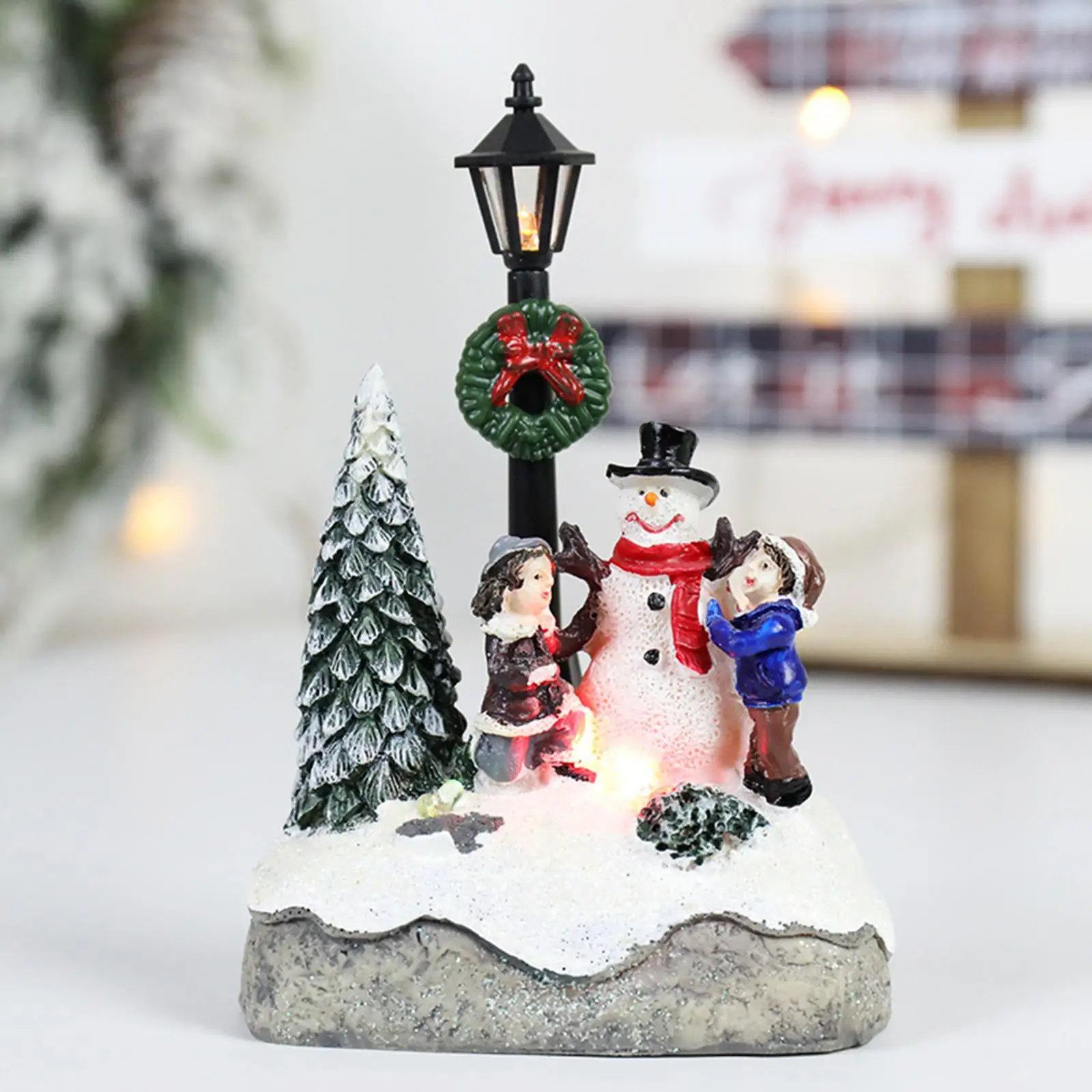Christmas Scene Village Houses Snowmen Resin Micro Landscape Ornaments Kit  Sets  Decoration 