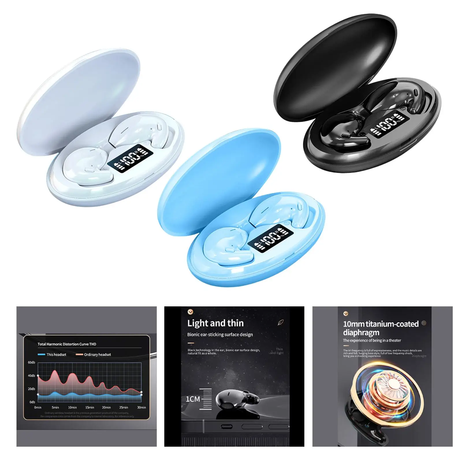 Mini Sleeping Earbuds with 500mAh Charging Box 4H Playback Time Auto Pairing Touch Control Earphones for Working Workout