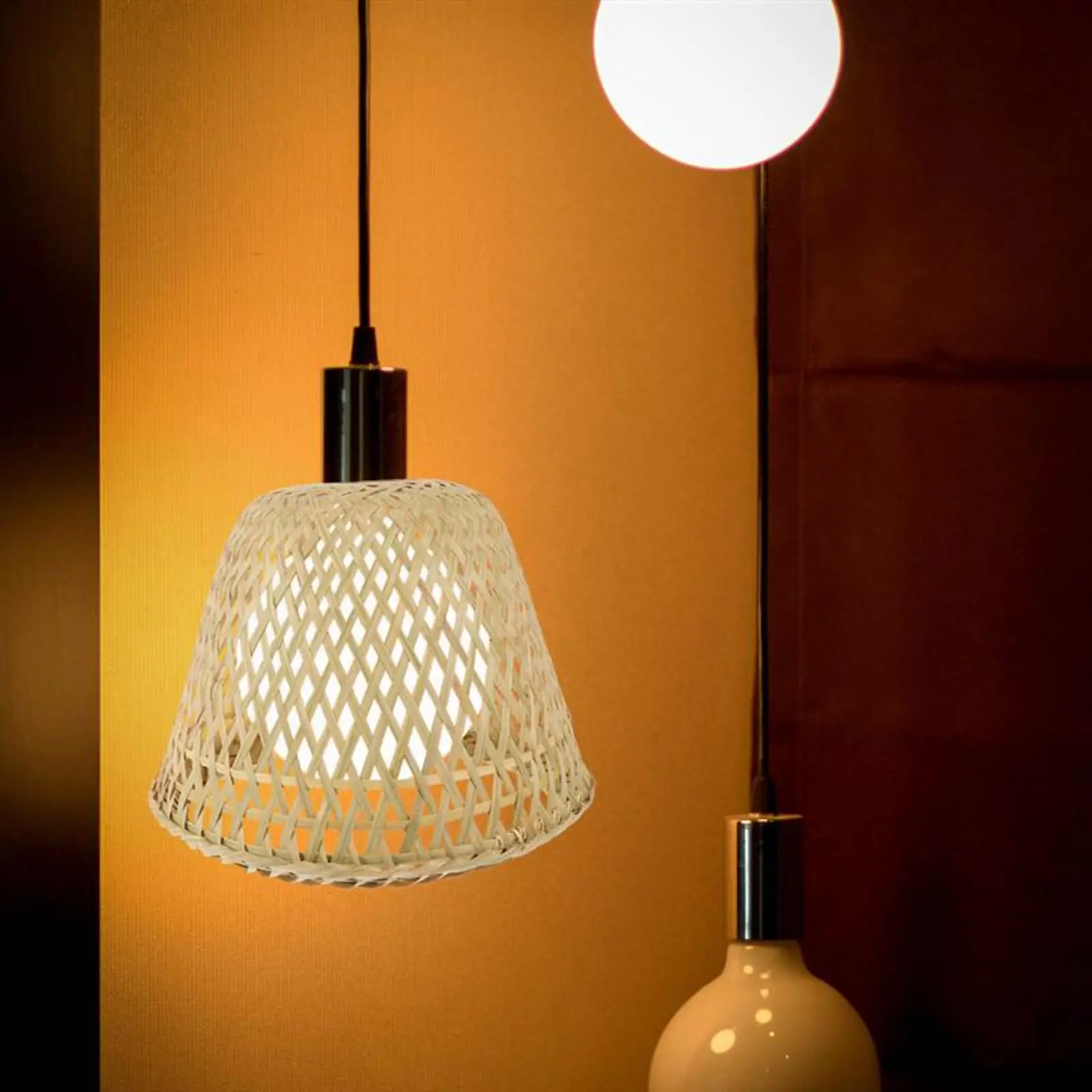Bamboo Woven Pendant Light Shade Cover Lamp Cage Bulb Guard for Ceiling Light Lamp Holder Hanging Light Fixture Chandelier Cafe