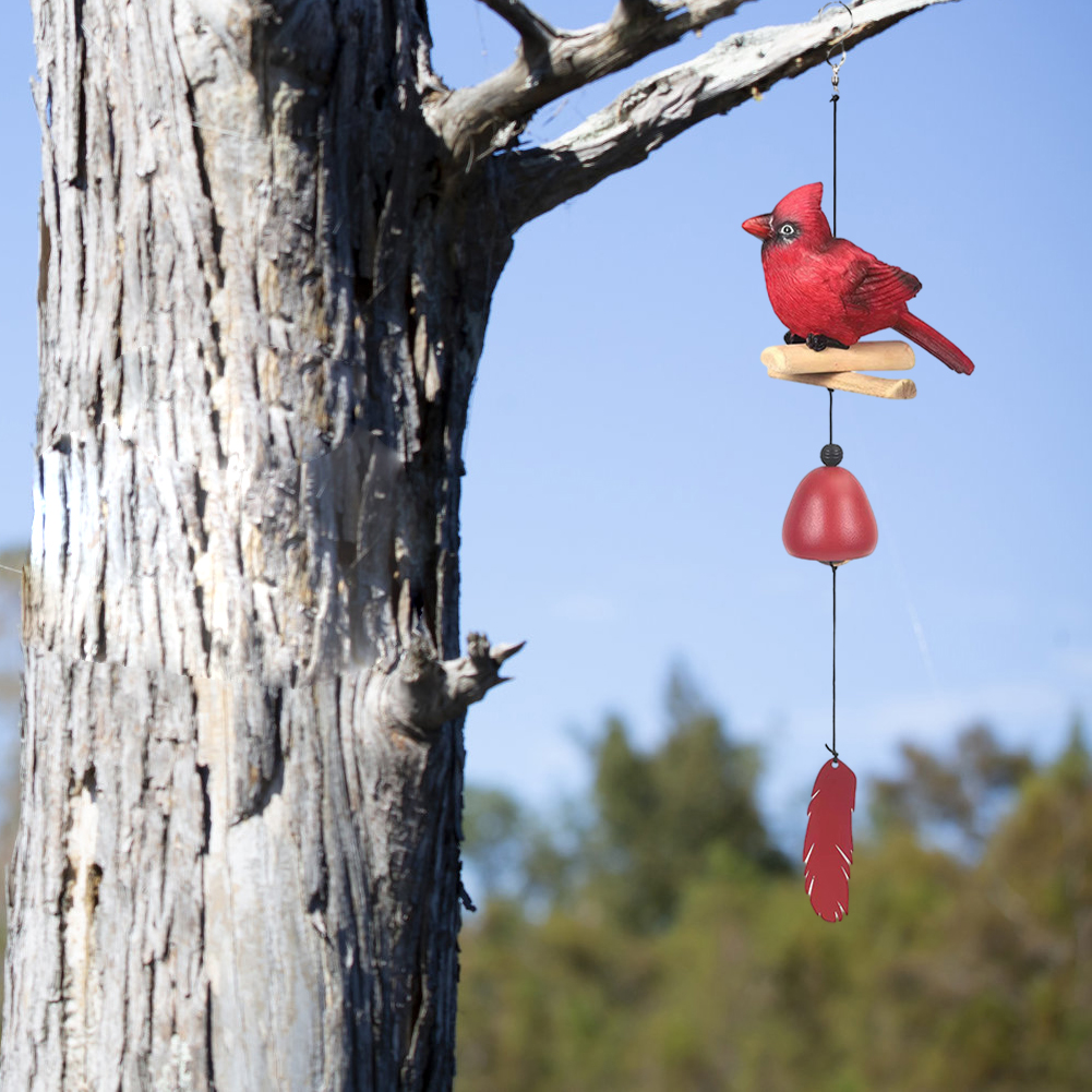 Cardinal Hanging Decoration Metal Bell Indoor Outdoor Red Bird Backyar ...