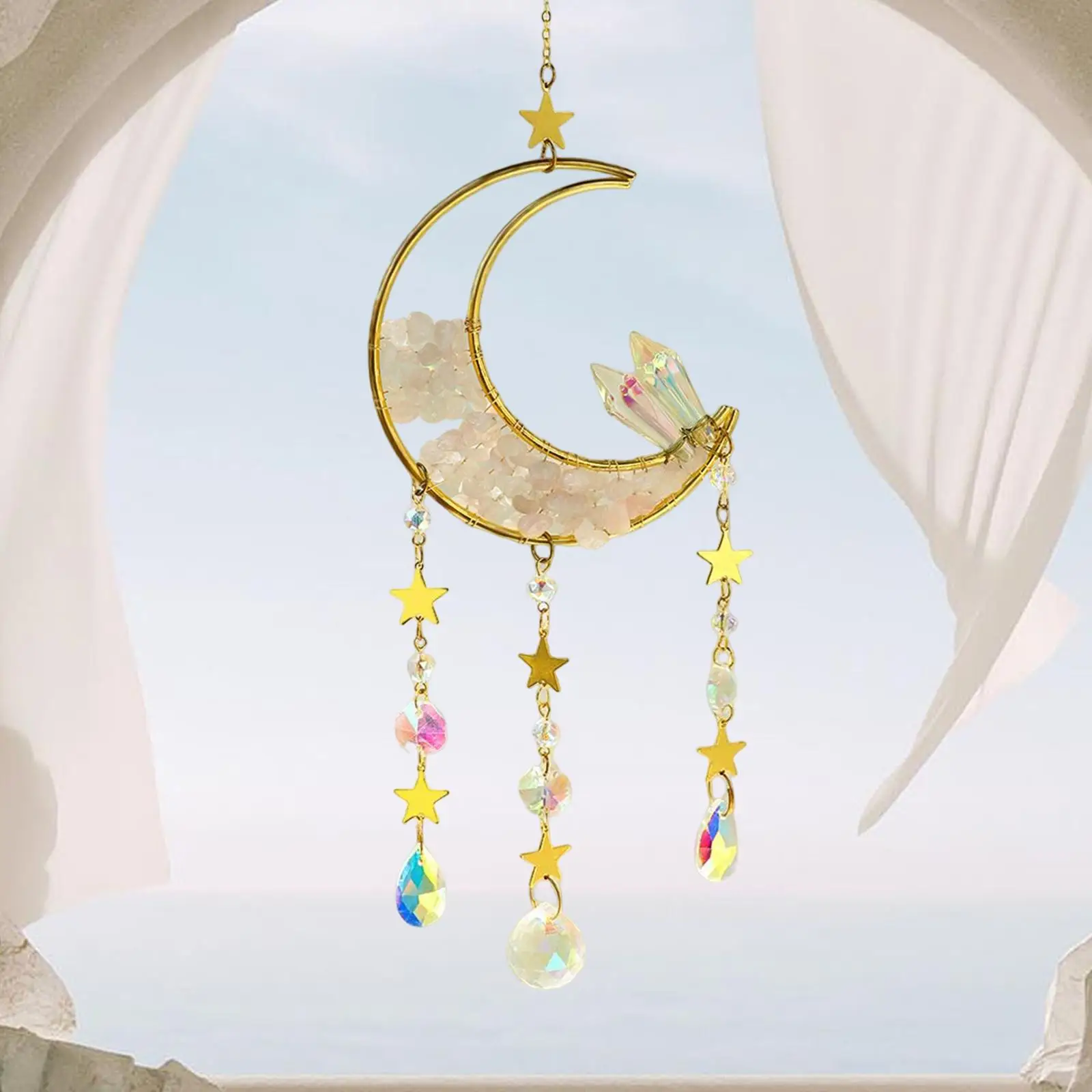 Moon Pendant Rainbow Maker Wind Chime Hanging Ornament for Bedroom Car Window
