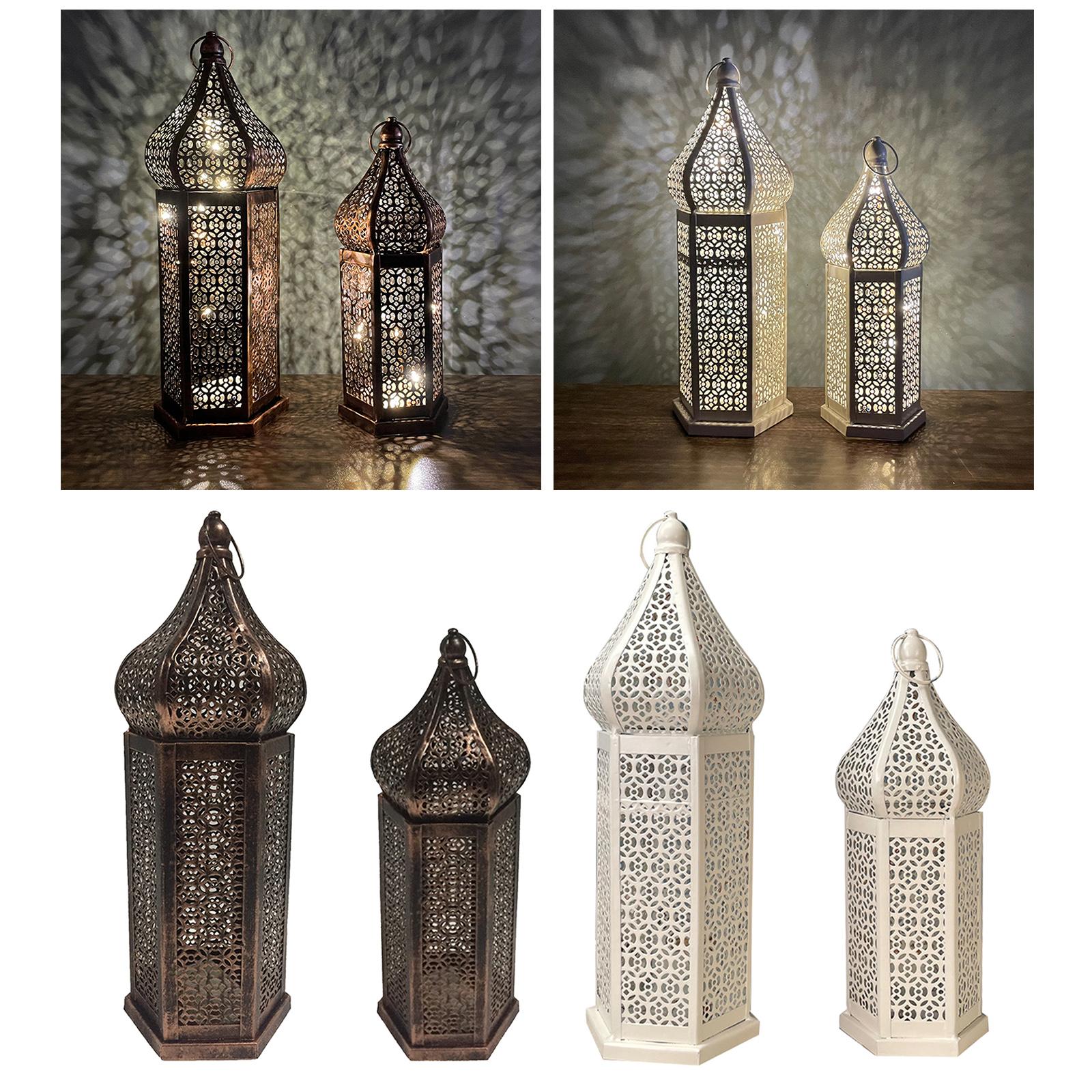 Christmas New Retro Wrought Iron Hollow Wind Lantern Moroccan Decorative Ornaments Atmosphere Props Led Small Lantern