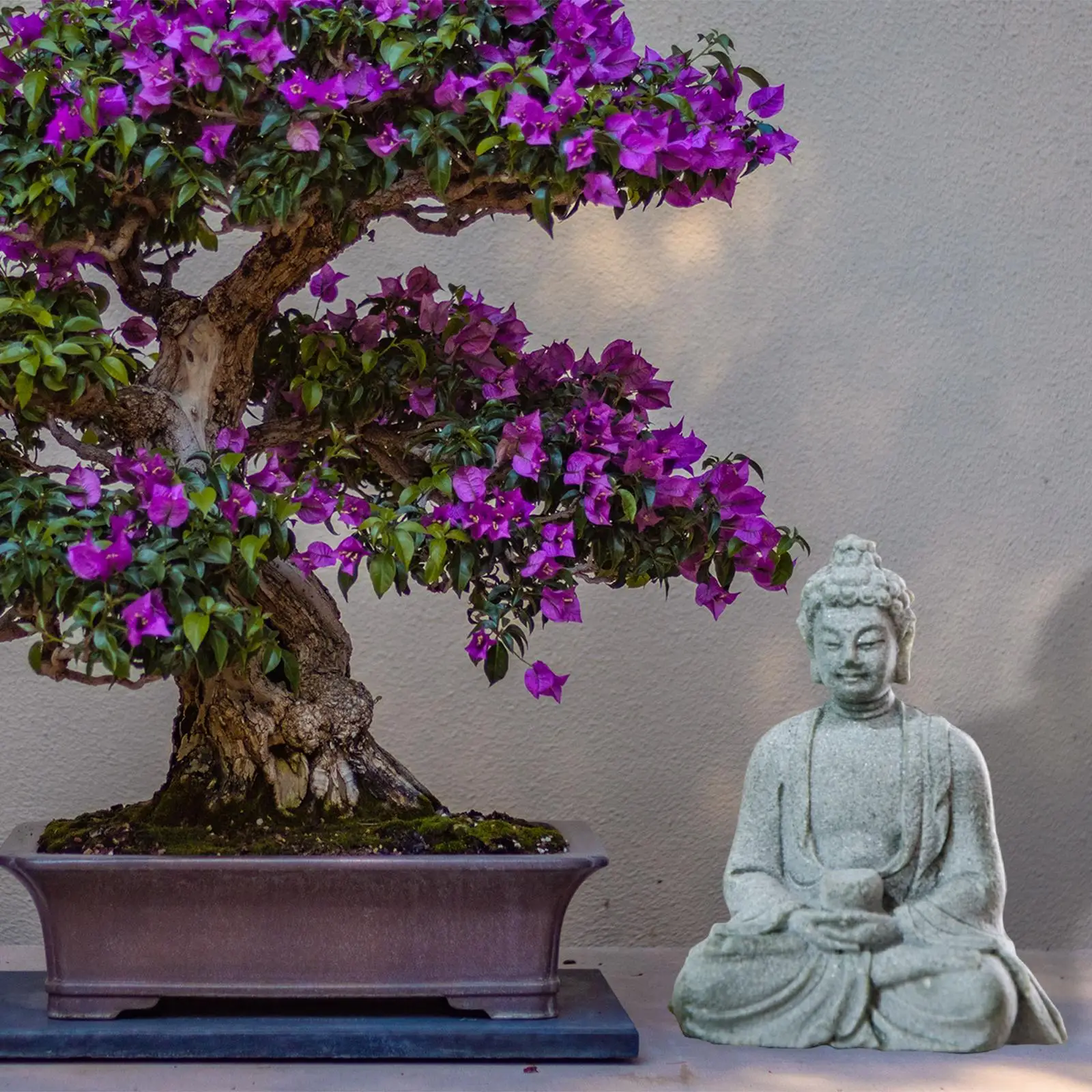 Pietra arenaria seduta Buddha Statua Scultura per Cabinet Home Tabletop Backyard Decor