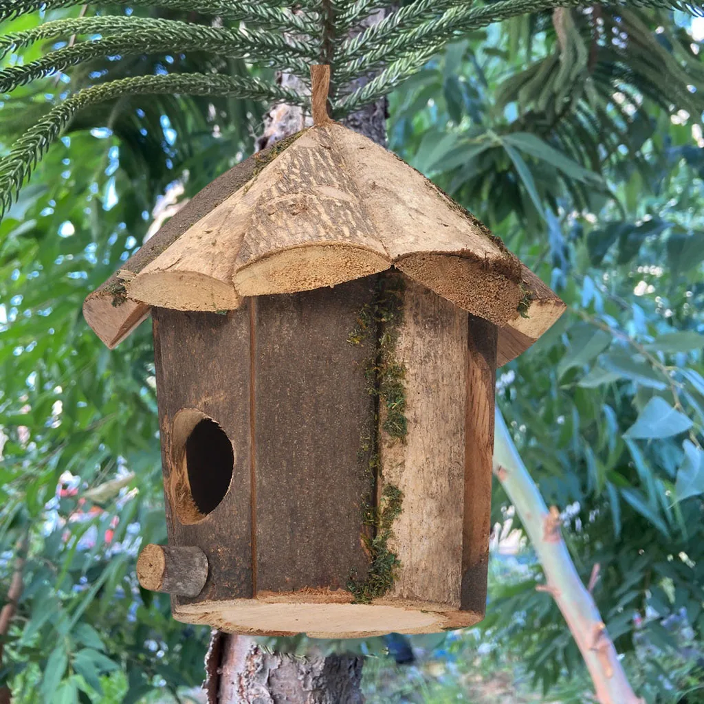 Outside Wooden Birdhouse Decorations Natural Distressed Handcrafted Ornaments Mini Hanging Bird House for  Yard Window