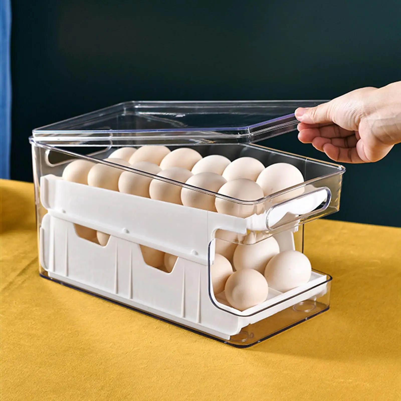 Egg Storage Box Automatic Rolling Double Layer Organizer for Household