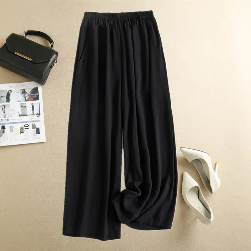 2022 Women Summer New Middle-aged Loose Trousers Female Elastic Waist Wide-leg Pants Ladies Plus Size Solid Casual Pants T32 yoga pants
