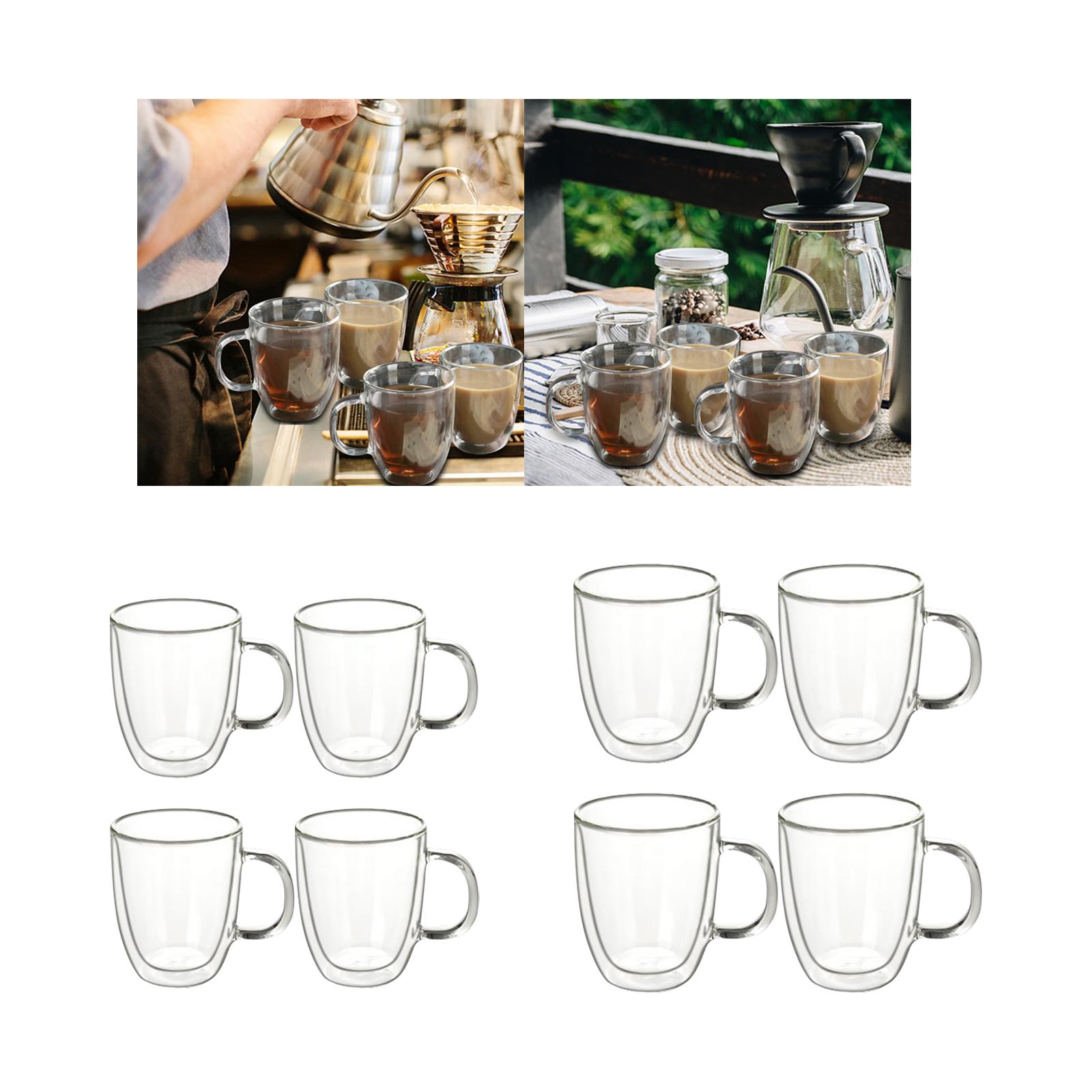 4 Piece Double Wall Glass Cup Drink Mugs Anti-Scalding Heat Resistant Hand Blown Insulated Coffee Mug for Tea Cappuccino Coffee