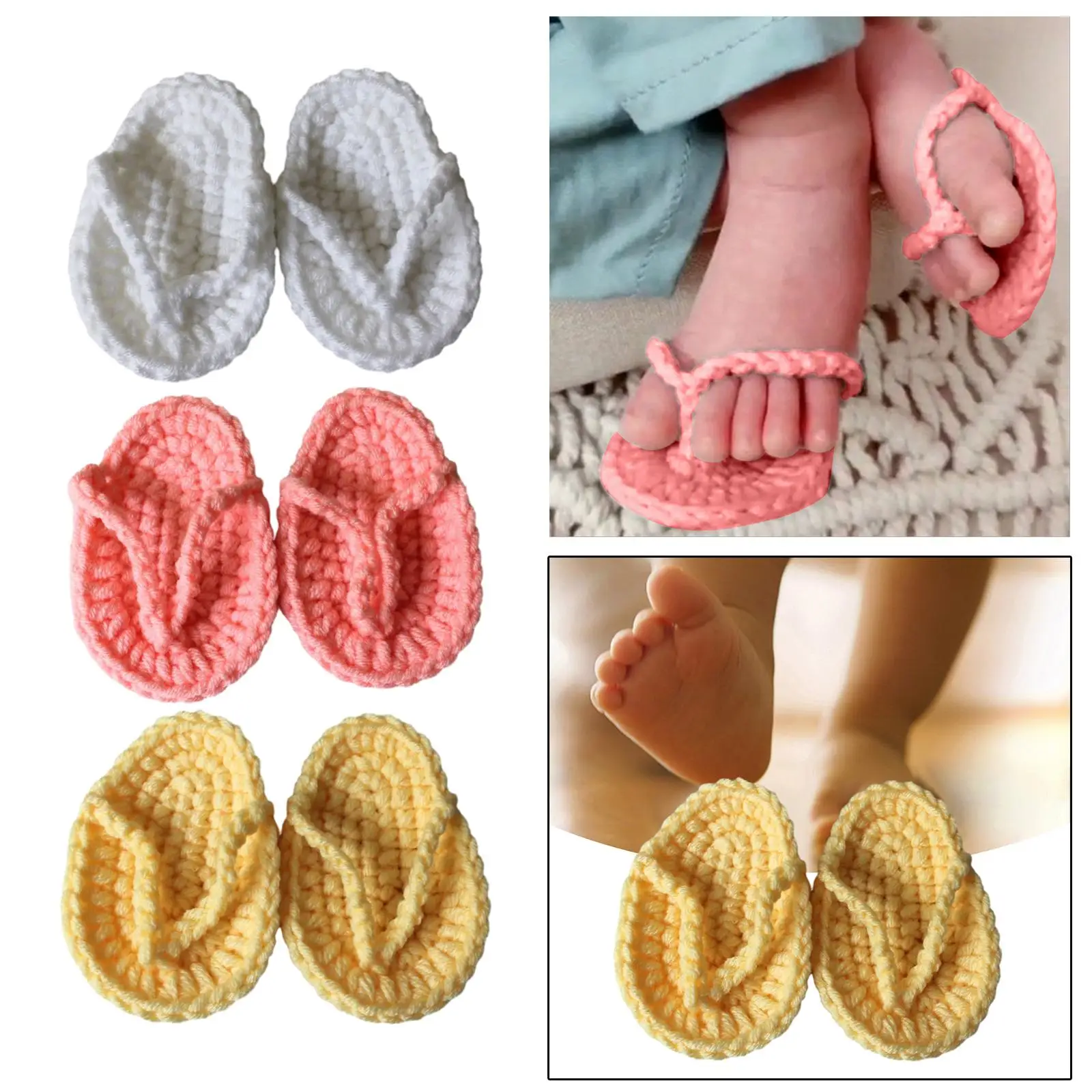 Infant Slippers Newborn Props Cozy Shoes 2.75inch Hand Knitting for Newborn Infant Baby Decors Crochet Solid Baby Slippers 1Pair