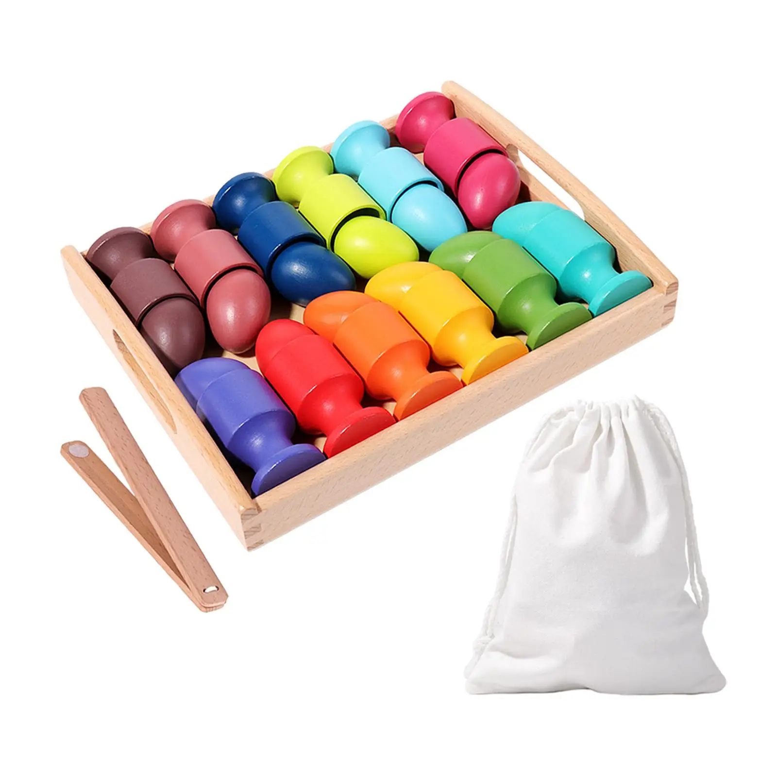Wooden Color Sorting Toys Fine Motor Educational Toys Rainbow Egg Balls in Cups for Boys Girls Kids Children Baby Counting Toys